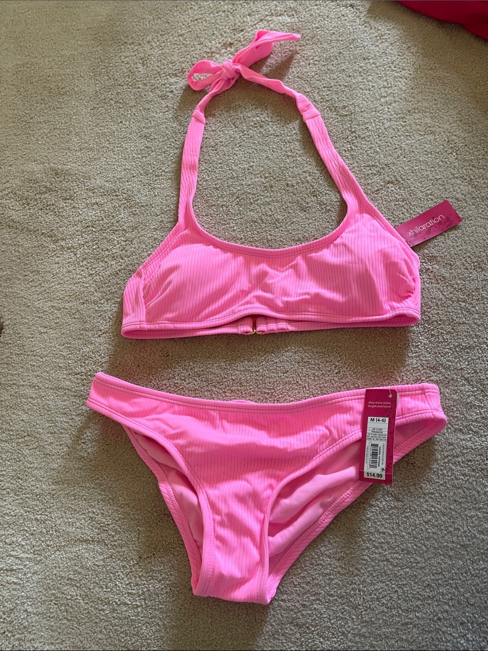 Target Pink Ribbed Halter Bikini Set
